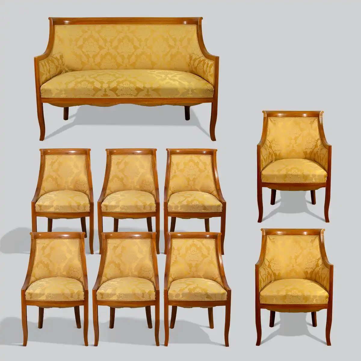 empire-kalusto-mahonkinen Empire tyylinen kalusto mahonkia, sohva, 6 pikkutuolia ja 2 käsinojallista tuolia